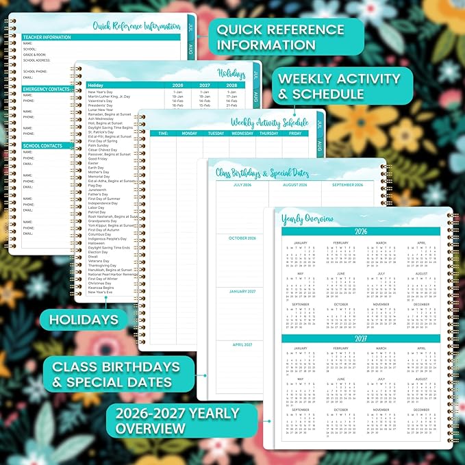 Teacher Planner 2026-2027 - Teacher Lesson Planner 2026-2027, from July 2026 to June 2027, 8.5" x 11", Spiral Bound Planners, Weekly & Monthly Planners with Colourful Monthly Tabs