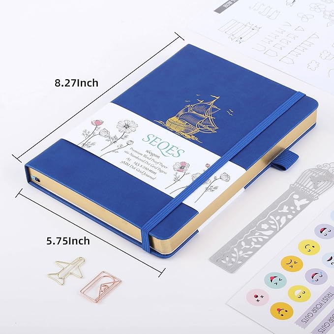 A5 Bullet Dotted Journal Notebook | 160gsm Thick Bleedproof Paper, Lay Flat Binding, 160 Numbered Pages | Hard Cover Dot Grid Notebook/Bullet Journals for Creatives & Professionals-Sailboat