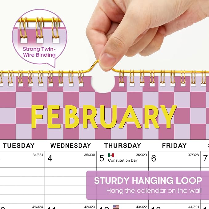 Calendar 2026-2027, Monthly Wall Calendar Runs Until June 2027, 11.5" x 14.8", Spiral Binding Hanging Wall Calendar, Perfect for Home or Office,Checkered