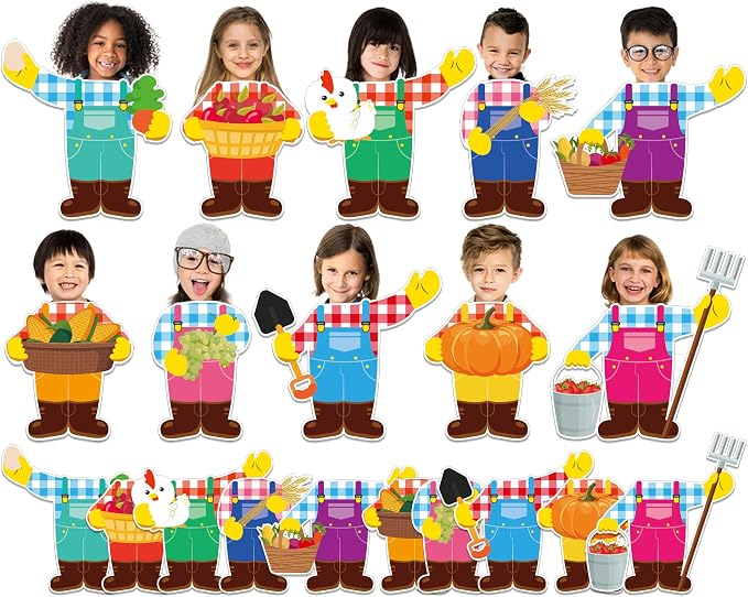 gisgfim 80Pcs Farm Animal Farmer Cutouts Back to School Decorations Bulletin Board Farmhouse Paper Cut-Outs Classroom Decor for Boy Girl DIY Craft Photo Wall Kindergarten Preschool Party Favor Supply