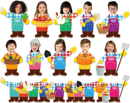 gisgfim 80Pcs Farm Animal Farmer Cutouts Back to School Decorations Bulletin Board Farmhouse Paper Cut-Outs Classroom Decor for Boy Girl DIY Craft Photo Wall Kindergarten Preschool Party Favor Supply