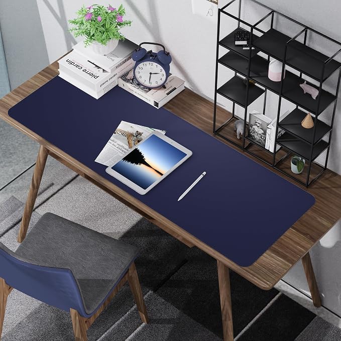 AFIING Cork Desk Mat 55" x 17", Dual-Sided Natural Cork & PU Leather Desk Pad, Non-Slip Waterproof Large Mouse Pad for Office, Home & Gaming (Blue)