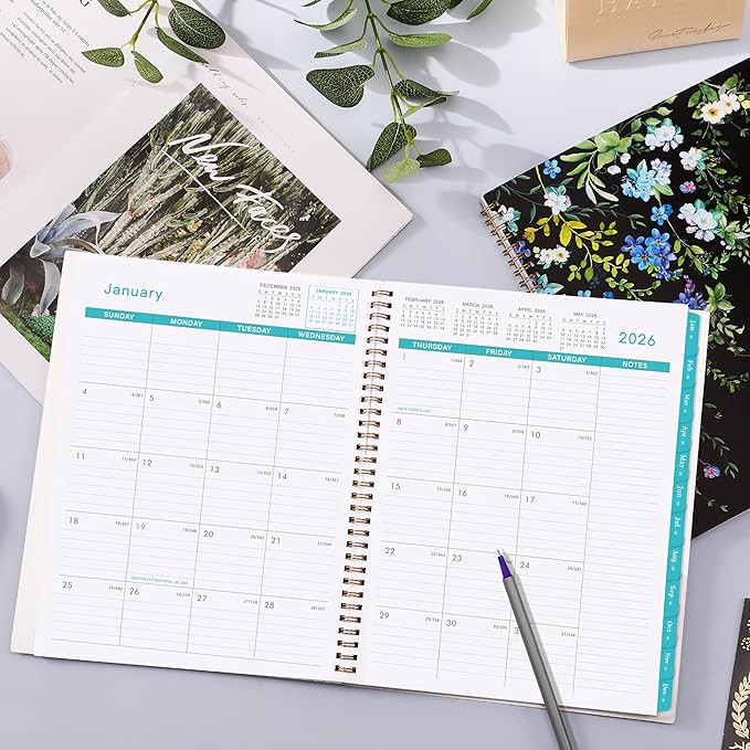 2026 Monthly Planner - 9'' x 11'', Large 12 Monthly Calendar/Planner 2026, Jan. 2026 - DEC. 2026, 2026 Calendar Planner with Twin-wire Binding, Note Pages, Tabs, Inner Pocket, Thick Paper