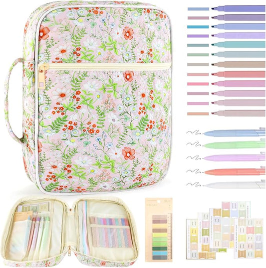 Zkptops Bible Cover Case for Women Large Bible Bag Cotton Quilted Bible Carrying Case with Zipper Pocket and Handle Carrying Book Cover for Christian Study Supplies Christian Gift(Jungle Flowers)
