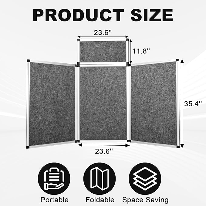jxgzyy 3+1 Panel Trade Show Presentation Board Trifold Poster Board with Storage Bag Grey Single Sided Tabletop Display Board Folding Panel Display for School Project Vendor Events Science Fair