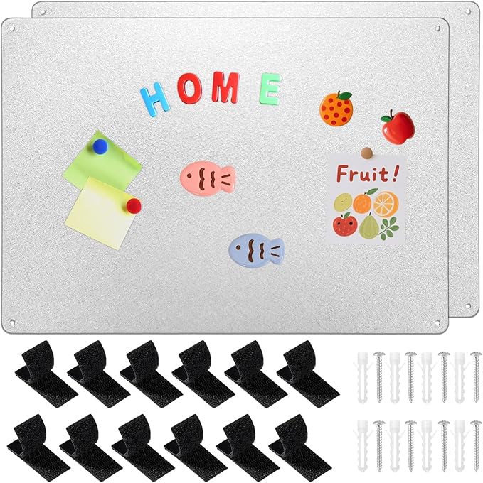 Thboxes 2 Pack Magnetic Board, 17" x 11.8" Metal Magnet Board for Wall Magnet Bulletin Boards for Cabinet Refrigerator Home Office to Display Magnetic Spice Jars Fridge Magnets Notes Photos (Silver)