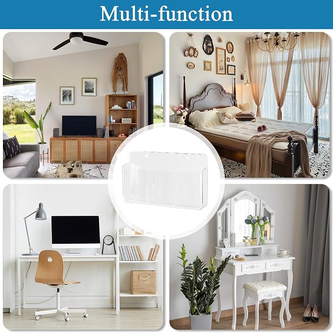 Remote Control Organizer, Clear, 2 Pack | 3 Slot, Wall Mount, Self Adhesive, For TV Remote, Marker & Pen