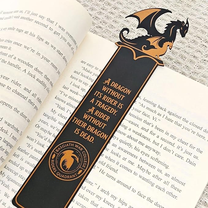 Riders Quadrant Metal Dragon Bookmark – Unique Double-Sided Printing – 7.5 Inch – Perfect Gift for Fourth Wing & Iron Flame Readers – A Dragon Without Its Rider is A Tragedy Quote