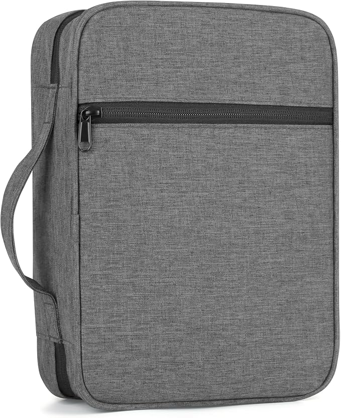 Bible Cover with Durable Handle, Carrying Book Case Church Bag Bible, Protective with Zippered Pocket, Bible Study Accessories Supplies, Book Protector for Book Lovers, Grey