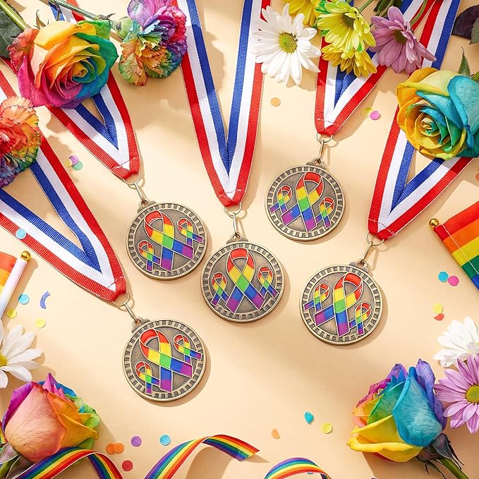 30 Pcs Gay Pride Awareness Medals Rainbow Ribbon Award Gifts with Neck Ribbon 2" LGBT Trophy Rainbow Medal Award for Love is Love Equality LGBT Pride Month 2026