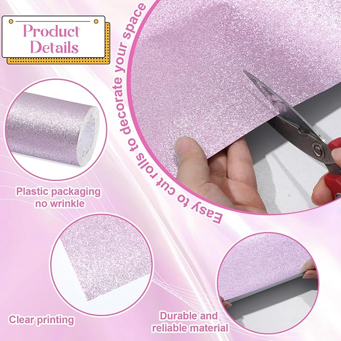 gisgfim Glitter Bulletin Board Roll Sparkle Bulletin Board Background Glitter Poster Paper Gift Wrapping DIY Art Crafts Non Fading Wallpaper for Home Office Classroom Decoration 16"x20ft, Light Purple