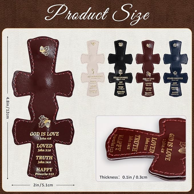 4 PCS Cross Shaped PU Leather Magnetic Bookmarks, Christian Bible Verse Clips with Gold Foil Stamping & Faith Quotes, Leather Book Markers, Religious Gift for Readers, Students & Church Members