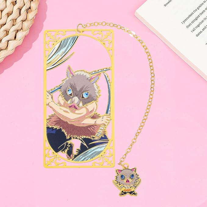 Demon Kamado Bookmark Page Mark, Anime Tanjiron Zenitsu Giyuu Kyoujurou Figure Reading Tool, Stationery Gifts for Reading Lovers Bookworm (Style G)