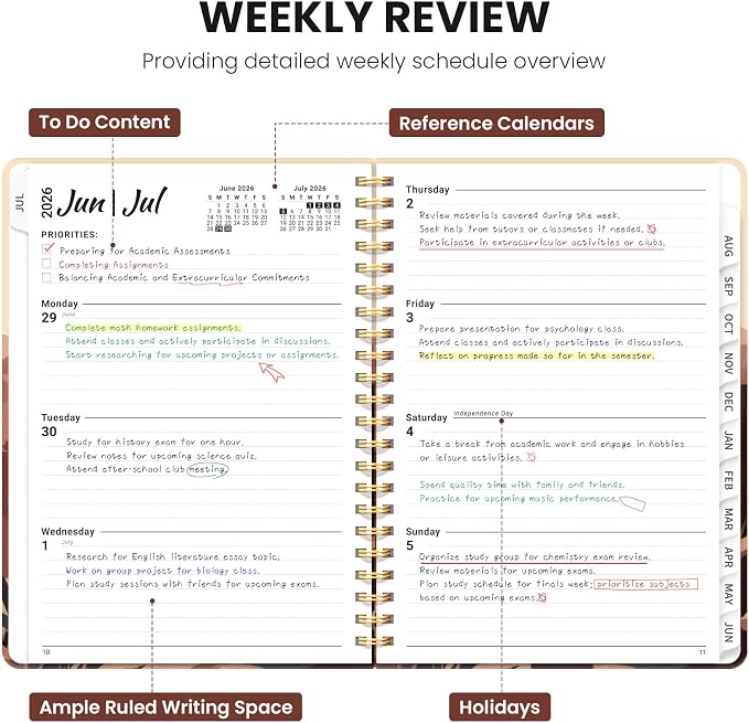 Planner 2026–2027, Academic Planner Weekly and Monthly Calendar Jul 2026 – Jun 2027 Hardcover Planner with Tabs and Pocket, Spiral Bound Agenda Book for Student & Teacher, 6.3" x 8.5", Desert Panther
