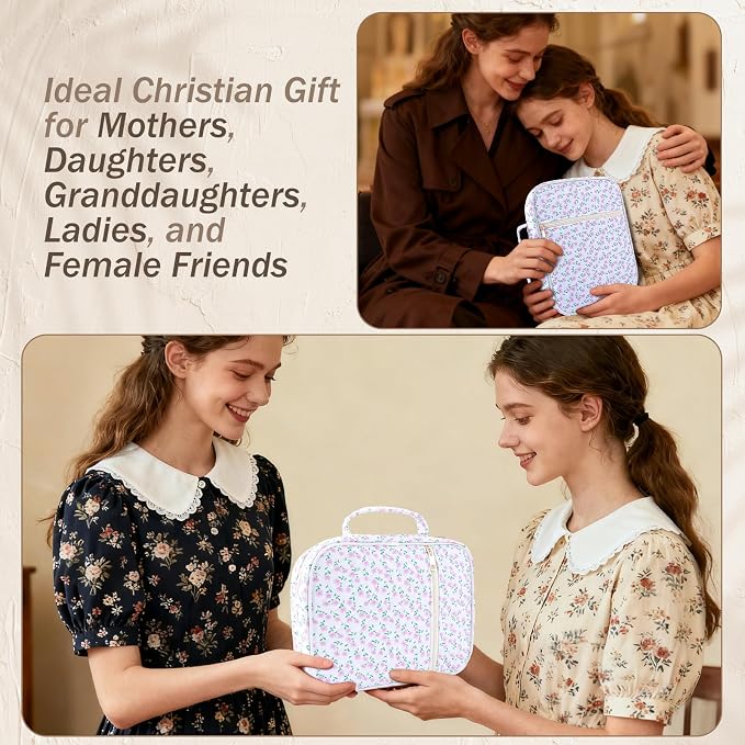 XKDOUS Large Bible Cover Case for Women Durable Carrying Book Case with Tabs, Handle & Pocket, Floral Bible Bags Study Supplies Organizer for Christian Gifts