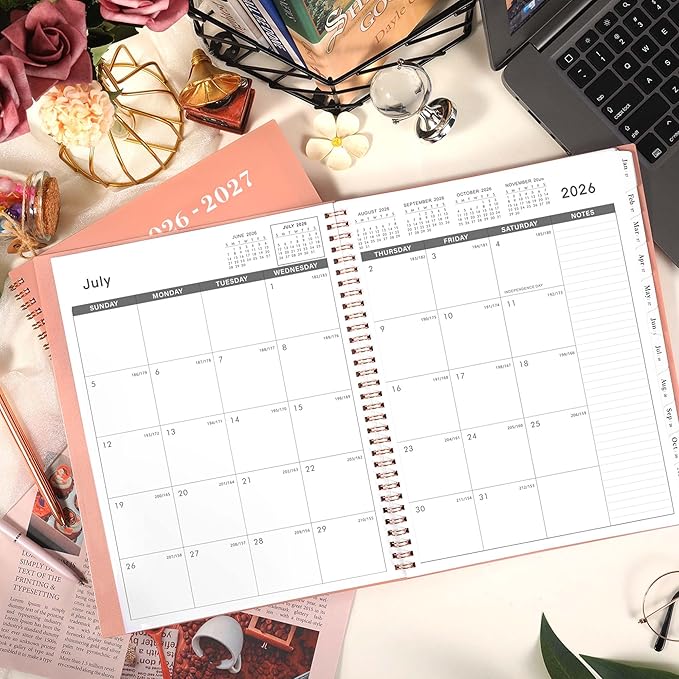 Monthly Planner 2026-2027 - 2026-2027 Planner, July 2026 - December 2027, 18 Monthly Planners/Calendar with Tabs, Pocket, Label, Contacts and Passwords, Twin-Wire Binding, 9" x 11", Waterproof Design, Pink