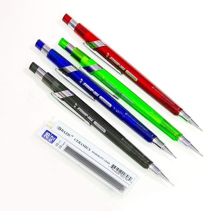 BAZIC PRODUCTS Tri-Angle 0.7mm Mechanical Pencil Soft Grip, Refill 2B Ceramic Pencils Lead, Latex Free Eraser, for Drafting Drawing Sketching, 24-Packs