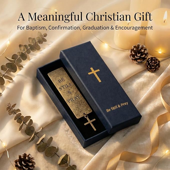Christian Bible Bookmark – Solid Brass Metal Prayer Bookmark with Cross – “Be Still & Pray” Religious Scripture Gift for Women and Men – Bible Study & Devotional Reading