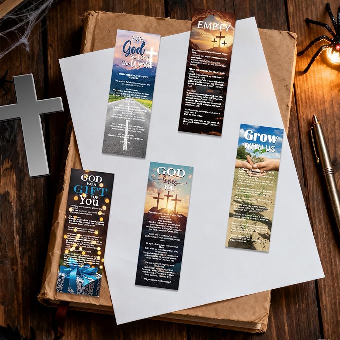 120 Pcs Christian Paper Bookmarks, Religious Gospel Tracts Card for Evangelism, Bible Verse Salvation Scripture Bookmarks Bulk for Women Man Church & Office Supplies Book Lovers Gift