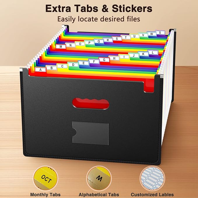 Ultra-Large Accordion File Organizer with Tabs & Stickers, Legal Size/Letter/A4 Paper 24 Pockets Expanding File Folder, Expandable Important Document Organizer Bill Receipt Paper Storage