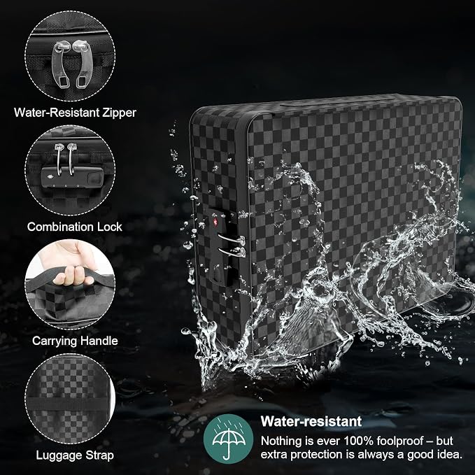 Demao Portable Document Box with Lock,File Storage Box with Waterproof Zipper,Thick Oxford Document Organizer with Multi Compartment, File Organizer for Office/Travel/School