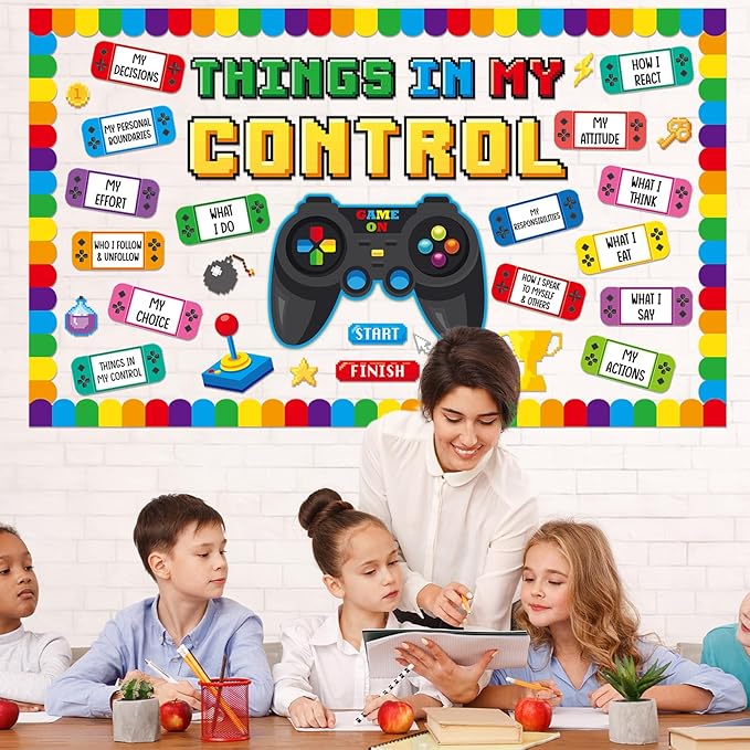 Growth Mindset Video Game Bulletin Board Set Back to School Classroom Decorations Things in My Control Game Controller Bulletin Board Positive Paper Cutouts for Home Chalkboard Door Wall Decor