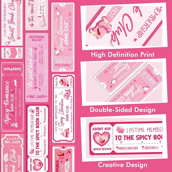 Smut Romance Book Club Bookmarks: 20 Pcs Smut Book Mark for Reading Women, Ticket Design Spicy Funny Page Markers Clips, Bookish Gifts for Adults Book Lovers, Unique Book Tracker Party Gift