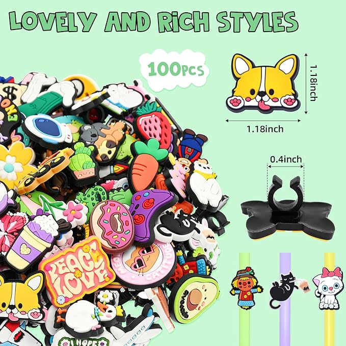 100PCS Pencil Toppers,Cute Pencil Charms for Students Bulk School Teacher Supplies Fun Pen Toppers Charms,PVC Pencils Clips Accessories Random Different Pencils Decor Classroom Rewards Prizes gifts