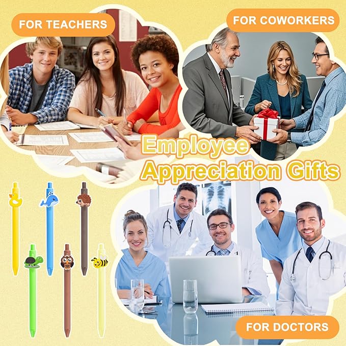 Auch Employee Appreciation Gifts Bulk – 30 Pack Inspirational Animal Ballpoint Pens with Funny Thank You Cards for Coworkers, Teachers, Team & Staff (Multicolor)