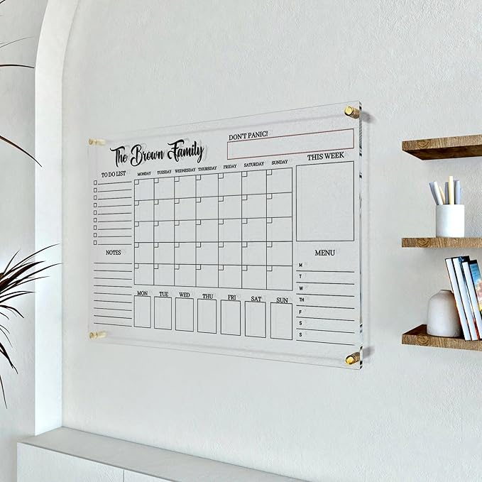 | Custom Acrylic Monthly Calendar | Dry Erase Wall Planner | Personalized Family & Office Organizer | Clear Acrylic Calendar for Home