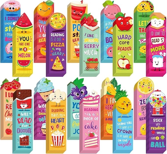 Lincia 300 Pcs Scratch and Sniff Scented Bookmarks Bulk Assorted Fruit Food Theme Smelly Bookmarks Gift for Fruit Lover 20 Styles