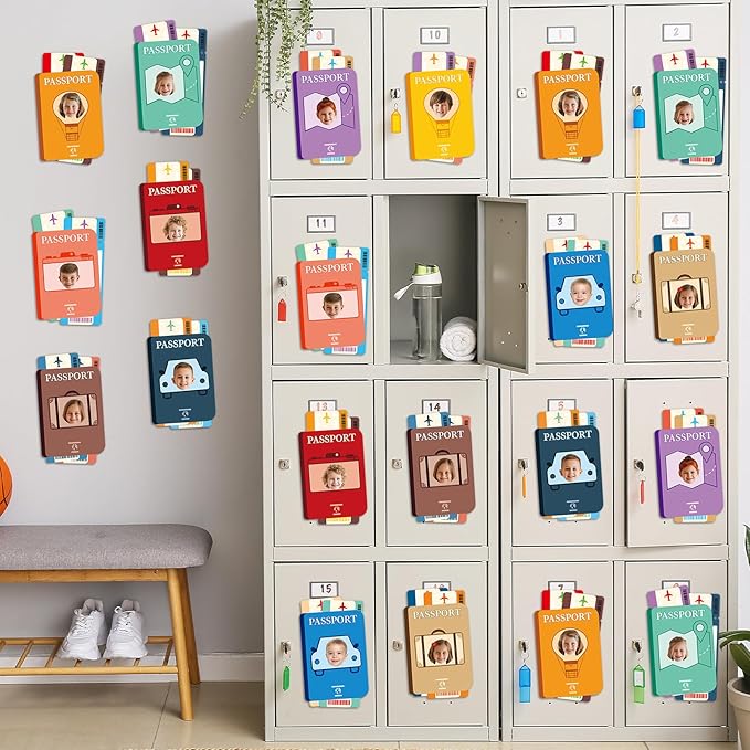60pcs Passport Theme DIY Cutouts Passport Bulletin Board Decoration Set World Travel Paper Cut-Outs Classroom Decor for Boy Girl Classroom DIY Photo Craft Kindergarten School Wall Door Supplies
