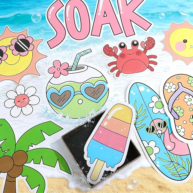 Summer Bulletin Board Set Summer Beach Classroom Decoration Hawaiian Tropical Sun Beach Bulletin Board Composition Paper Cutouts for Classroom Back to School Office Chalkboard Wall Decor
