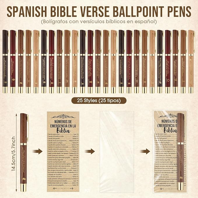 Feifeiya 50 Sets Fathers Day Christian Gifts Bible Bulk Emergency Number Bookmark Scripture Religious Pen for Men Church Welcome Sunday School Favors (Spanish)
