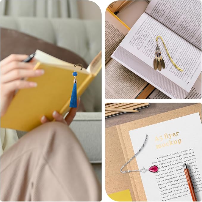 60pcs Metal Bookmarks Beading Vintage Bookmark, Retro Bookmarks with Hook for Adults, Kids, Teacher Student Reading and Enthusiasts Gifts