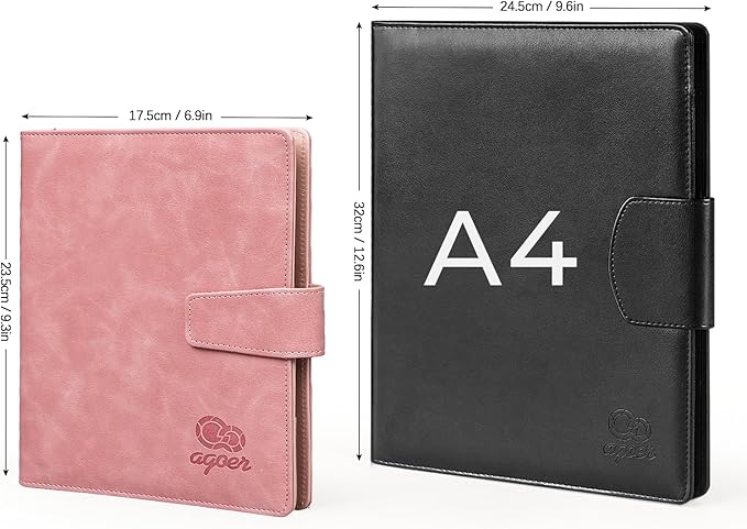 Agoer Clipboards A5 Portfolio with Cover,Interview Leather Folder with Magnetic Closure,Professional Clip Boards Padfolio with A5 Paper,Sticky Tab,Pen for Student Teacher Doctor Nurse Office,Pink