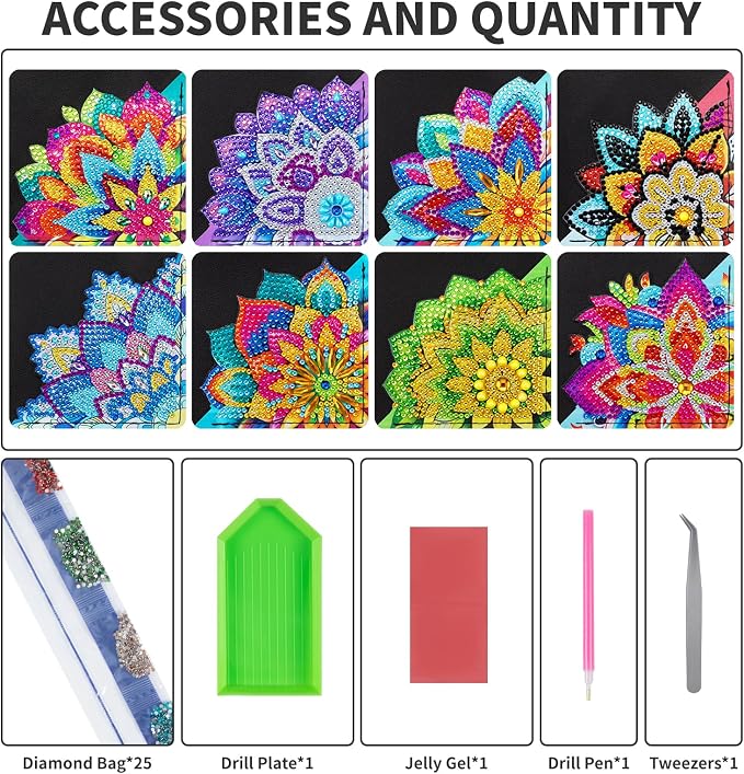 8 PCS Diamond Art Bookmarks, Diamond Painting Bookmarks for Book Lovers 5D DIY Corner Bookmark Adults Crafts Diamond Art Kits for Adults Kids Home Office Beginner Gift