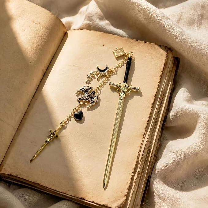 Acotar Dragon Sword Bookmark - Fantasy Vintage Metal Book Marks Charm Moon Stars Page Marker Gifts for Reading Lover Women Men Students Teachers Reader Bookish Birthday School Accessories