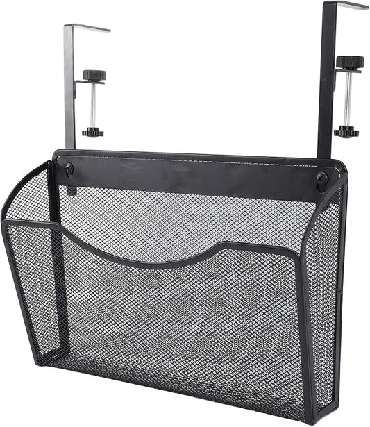 Fockety Desk Side Storage, No Drill Steel Under Desk Storage Laptop Holder, Mesh Hanging Desk Organizer, Clamp On Desk Shelf, Side Desk Organizer, Desk Storage Holder for Office and Home