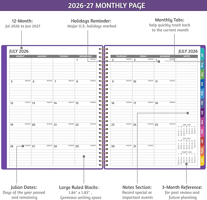 Appointment Book 2026-2027 - Appointment Planner with Weekly ＆ Monthly Spread, Jul 2026 - Jun 2027, 8.5’’ x 10.5’’, Large, 15 Minute Increments, 2026-2027 Daily Planner with Pockets, Tabs, thick paper