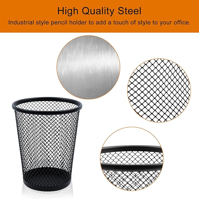 HSYMQ Desk Pencil Pen Holder, Wire Mesh Pen Cup Holder for Desk Organizer and Office Desk Accessories (6 Pack)