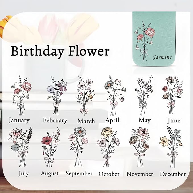 Personalized Leather Magnetic Bookmark with Name, Custom Birth Flower Bookmark for Women, Customized Book Accessories Bookish Gifts for Reading Lovers