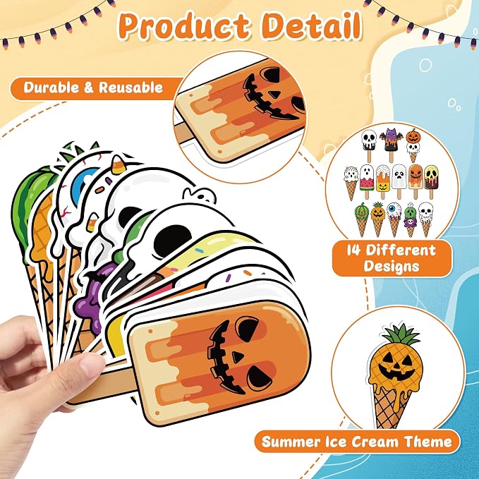 Eartim Summer Ice Cream Bookmark - 98Pcs Cartoon Little Boo Ghost Pumpkin Ice Cream Pattern Bookmark for Kid Summer Holloween Party Gift Birthday Goodie Bag Filler School Game Prize Reading Lover Gift