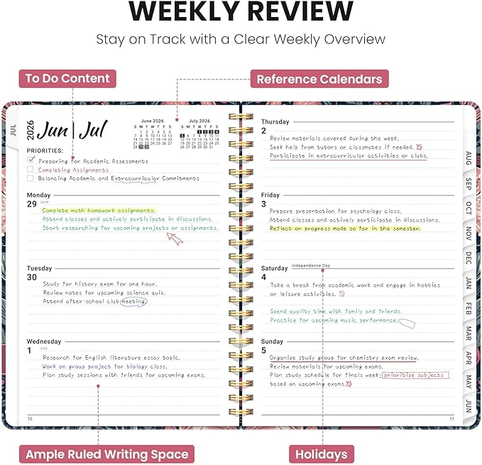 2026–2027 Academic Planner, Weekly and Monthly Planner for Women, July 2026 - June 2027, Pretty Hardcover 2026–2027 Academic Planner with Tabs, Inner Pocket, Spiral Bound, Perfect Office Home School Supplies - 6.3" x 8.5", Forest Fox