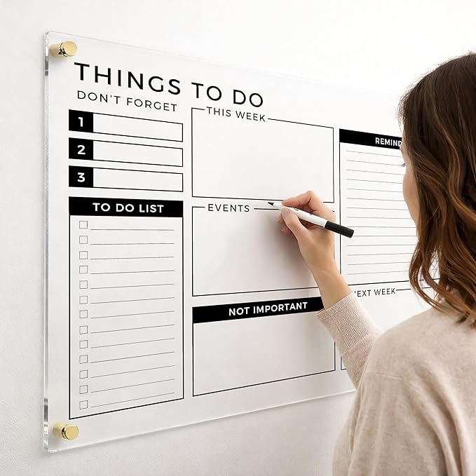 Large Dry Erase Calendar Board - Reusable To Do List & Reminder Wall Calendar, Schedule Organizer, Acrylic Wall Planner, Housewarming Gift (Gold Standoff, 40"x28")