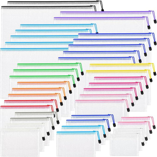 42pcs Mesh Zipper Pouch Bags, 8 Sizes Plastic Zippered Storage Bags for Organizing, Clear Pouches with Zipper, Waterproof Mesh Pouch for Office School Supplies, Home Organize, Travel Storage