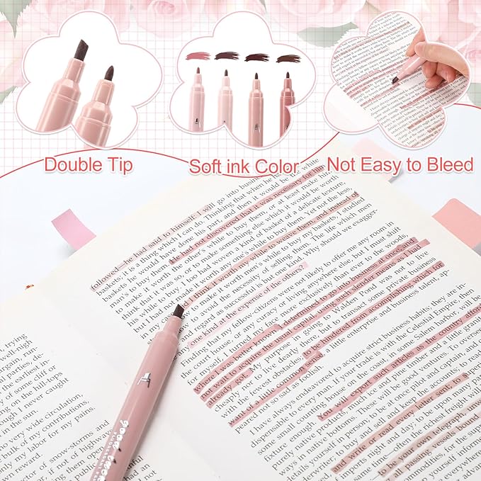 Eersida 74 Pcs Aesthetic School Supplies with Large Pencil Pouch 5 Ink Gel Pens 12 Highlighters 6 Mechanical Pencils 0.5mm 9 Color Pens 4 Note Pads Set for Student Stationary(Pink,Cute Style)