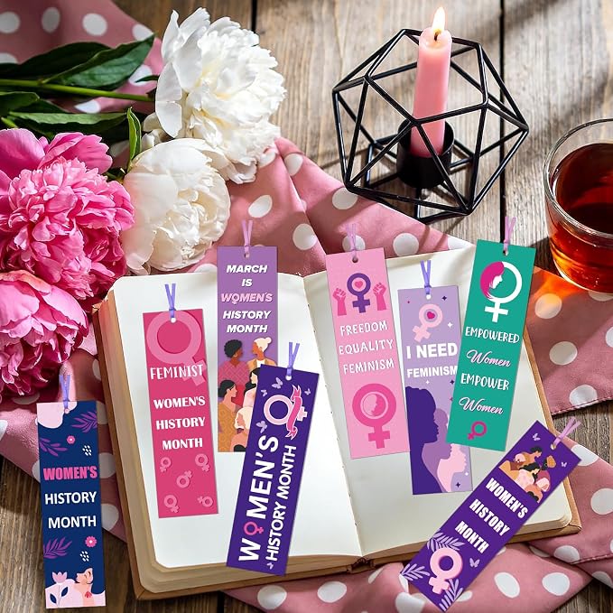 Wxiben Women's History Month Bookmarks - 120 Pcs Freedom Equality Feminism Bookmarks Paper Inspirational Female Rights Awareness Book Markers Page Clip Favor for Women Day Party Office School Supplies
