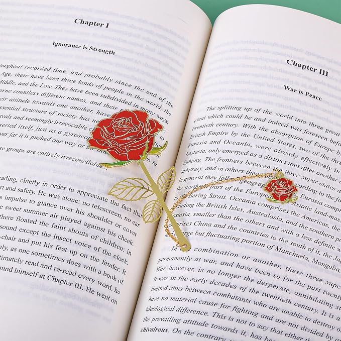 Bewudy Red Rose Bookmark with Flower Pendant, Metal Book Page Holder for Reading Lovers, Unique Gifts BookMarkers for Women, Her, Mom, Librarian, Teacher Book Lovers