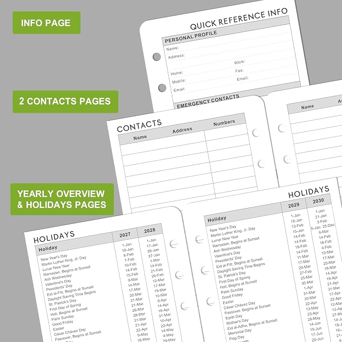 2027-2029 Monthly Planner Refill - A6 Size, Planner Inserts with 6-Hole Punched, JAN 2027 - DEC 2029, Two Pages Per Month, 2027-2029 Monthly Calendar with Tabs